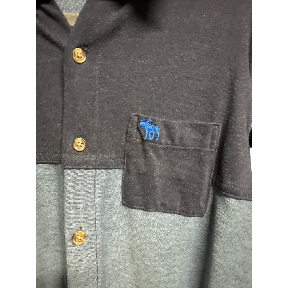 Abercrombie Kids Gray Two Tone Button Down Shirt Long Sleeve Moose Logo 15/16 - Picture 4 of 7